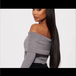 Fashion Nova Gray Off-the-Shoulder Sweater